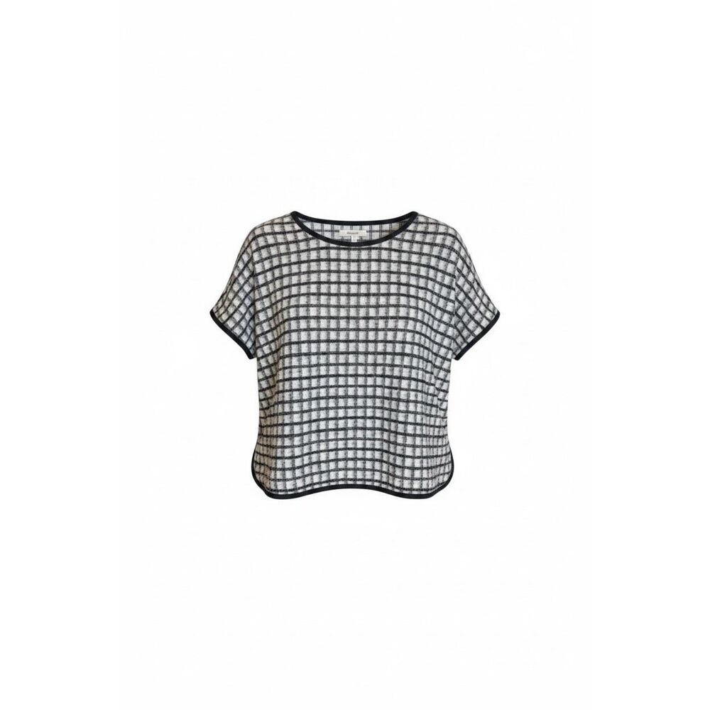 Madewell NWOT Brushed‎ Wool Windowpane Boxy Short Sleeve Top White Black Size XS